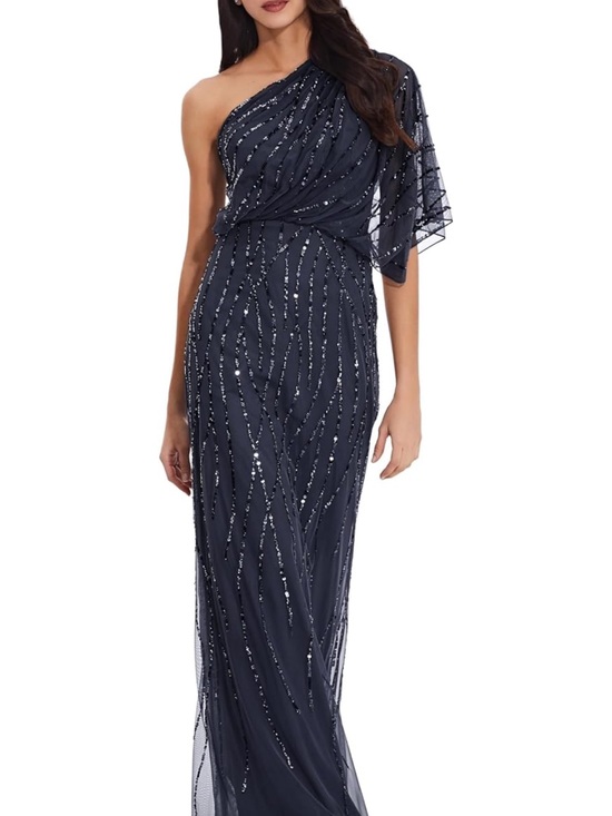 Adrianna Papell Dresses & Skirts - Adrianna Papell Navy One-Shoulder Sequin Evening Gown